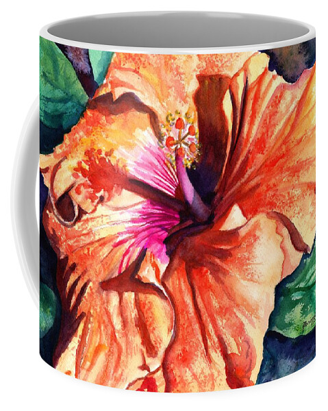 Orange Hibiscus Coffee Mug featuring the painting Tropical Hibiscus by Marionette Taboniar