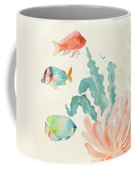 Tropical Coffee Mug featuring the painting Tropical Teal Coral Medley I by Lanie Loreth