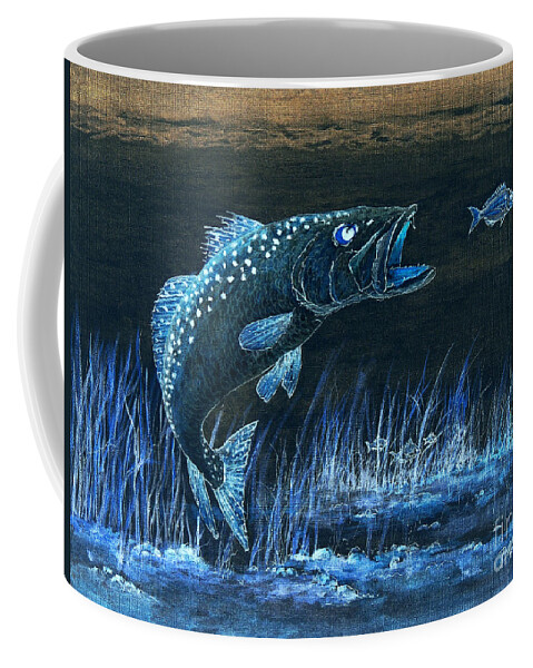 Trout Coffee Mug featuring the digital art Trout Attack 1 In Blue by Bill Holkham