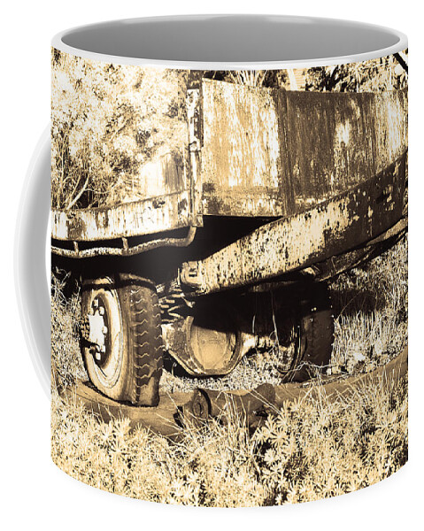 Sepia Coffee Mug featuring the photograph Truck Wreckage II by Cassandra Buckley