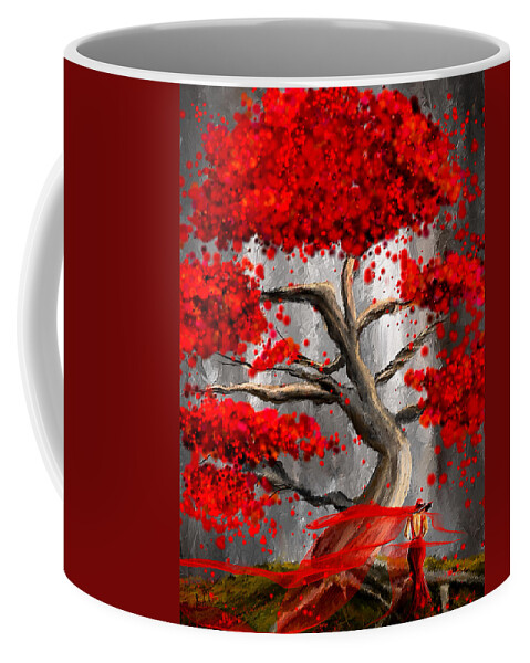 Red And Gray Coffee Mug featuring the painting True Love Waits - Red And Gray Art by Lourry Legarde