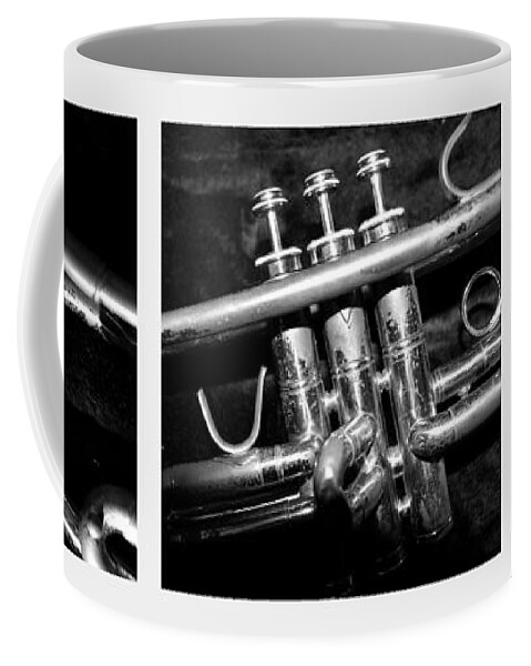 Trumpet Coffee Mug featuring the photograph Trumpet Triptych by Photographic Arts And Design Studio