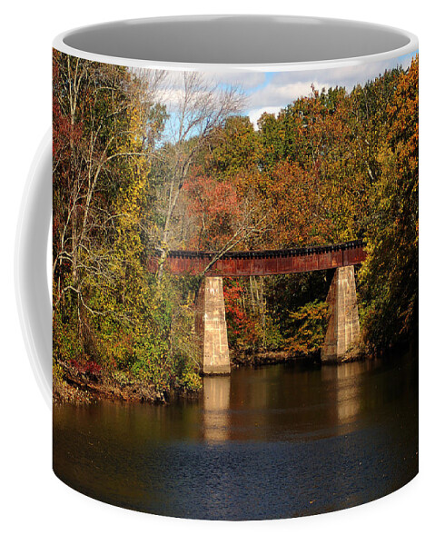 Tuckahoe River Coffee Mug featuring the photograph Tuckahoe River Railroad Bridge in Fall by Bill Swartwout