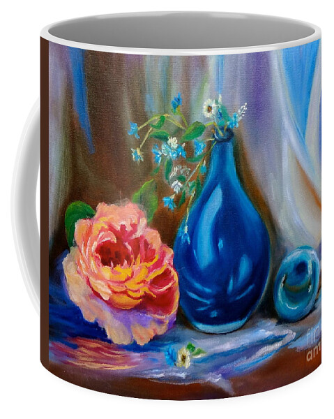 Floral Rose Print Coffee Mug featuring the painting Turquoise Vase by Jenny Lee