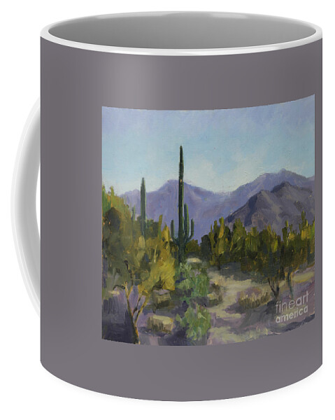 Saguaro Coffee Mug featuring the painting The Serene Desert by Maria Hunt