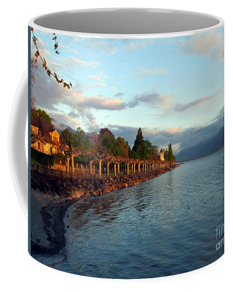 Lake Geneva Coffee Mug featuring the photograph Twilight in Vevey by Lynellen Nielsen