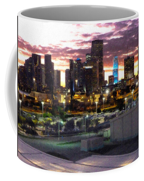 Landscape Coffee Mug featuring the painting Twilight Miami Skyline as Seen From Port by Dean Wittle