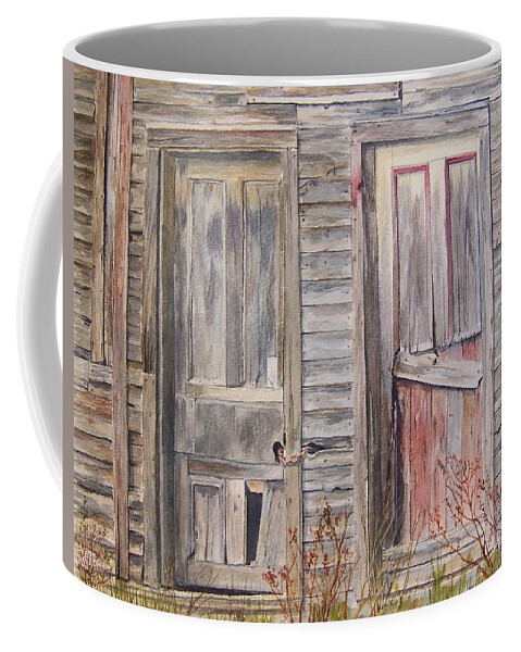 Doors Coffee Mug featuring the painting Twin Doors by Jackie Mueller-Jones