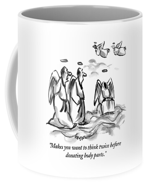 Two Angels Discuss A Third Headless Angel Coffee Mug