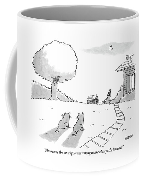 Two Cats Sit On The Front Yard Remarking At A Dog Coffee Mug