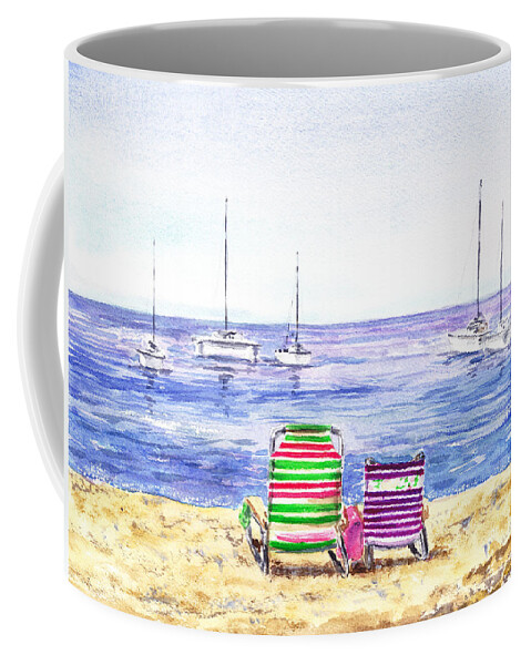 Beach Art Coffee Mug featuring the painting Two Chairs On The Beach by Irina Sztukowski