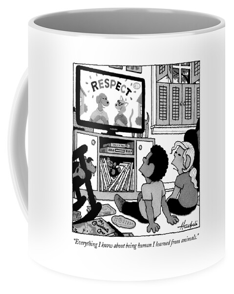 Two Children Stare Blankly At A Tv Featuring Coffee Mug
