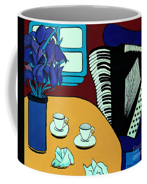 Cafe Coffee Mug featuring the painting Two Cups One Accordian by Barbara McMahon