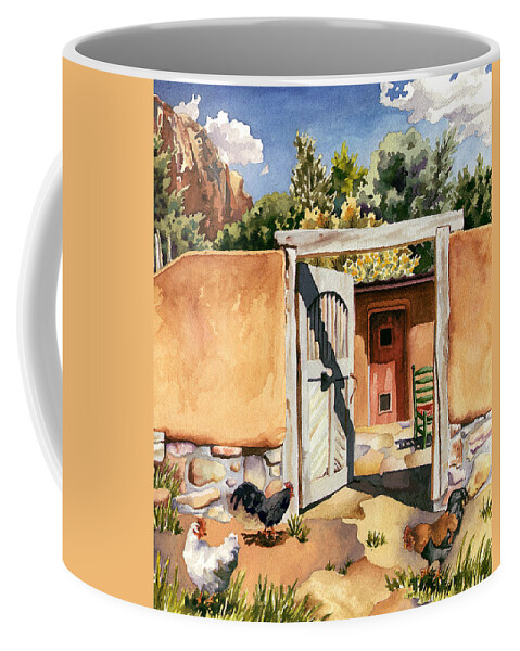 Hen Painting Coffee Mug featuring the painting Two Hens and a Rooster at Ghost Ranch by Anne Gifford