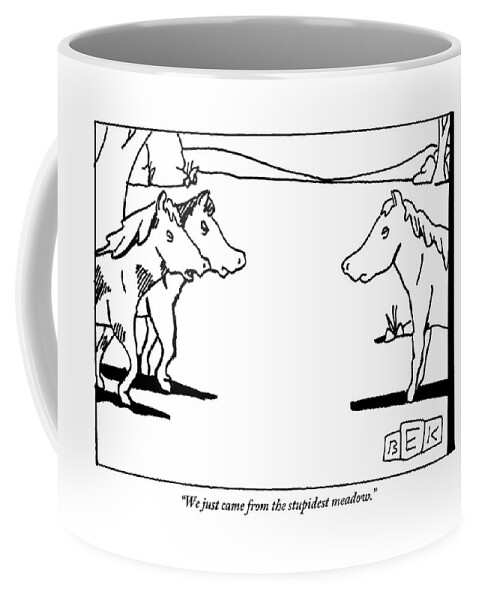 Two Horses Approach Another In A Meadow Coffee Mug