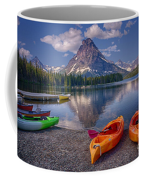 Kayak Coffee Mug featuring the photograph Two Medicine Lake Reflections by Priscilla Burgers