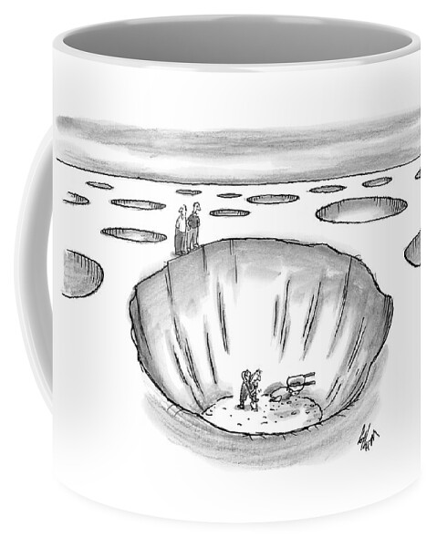 Two Men Stand At The Edge Of A Giant Hole Coffee Mug