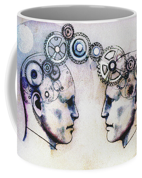 Adult Coffee Mug featuring the photograph Two Mens Heads Face To Face Connected by Ikon Ikon Images