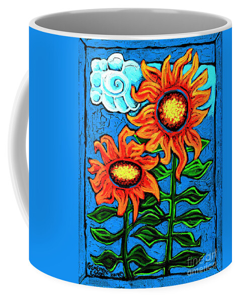 Sunflower Coffee Mug featuring the painting Two Orange Sunflowers II by Genevieve Esson