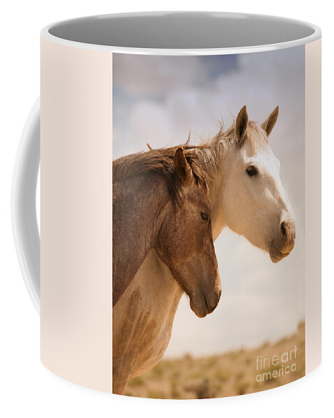 Two Wild Horses On Navajo Indian Reservation New Mexico Coffee Mug featuring the photograph Two Wild Horses On Navajo Indian Reservation by Jerry Cowart