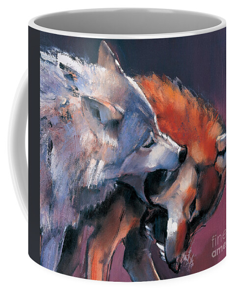 Wolf Coffee Mug featuring the painting Two Wolves by Mark Adlington