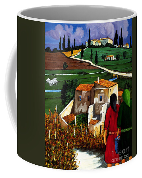Village Sheep Coffee Mug featuring the painting Two Women And Village Sheep by William Cain