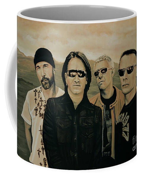 U2 Coffee Mug featuring the painting U2 Silver And Gold by Paul Meijering