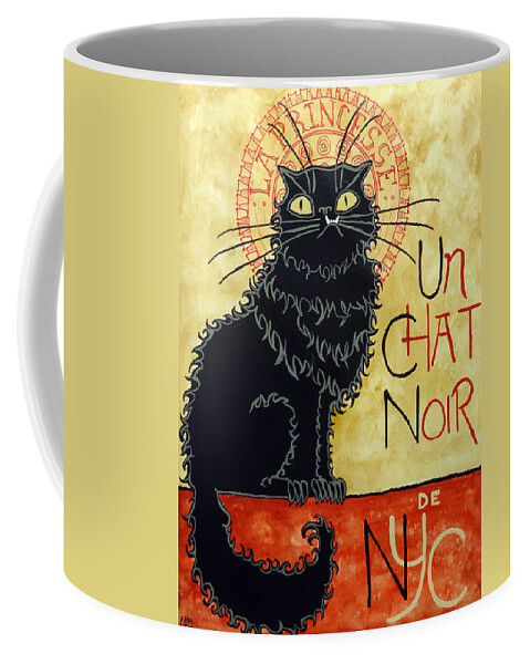 Black Cat Coffee Mug featuring the painting Un Chat Noir de N Y C by Ande Hall