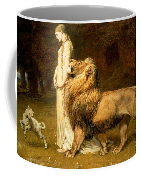 Lamb Coffee Mug featuring the painting Una and Lion from Spensers Faerie Queene by Briton Riviere