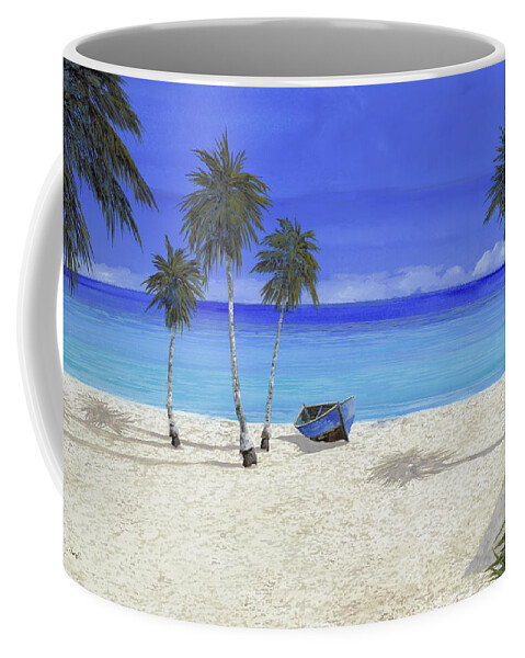Seascape Coffee Mug featuring the painting Una Barca Blu by Guido Borelli