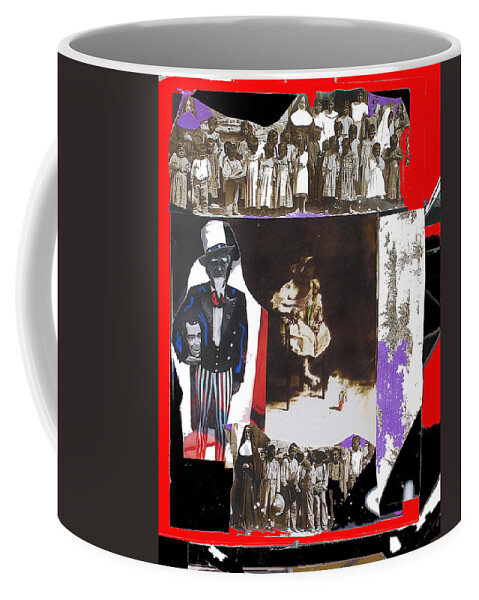 Uncle Sam Nuns Sitting Child Collage Color Added 1972 Democratic National Convention Miami Beach Florida Tohono O'odham Indian Students San Xavier Mission Tucson Coffee Mug featuring the photograph Uncle Sam Richard Nixon mask nuns sitting child collage 2013 by David Lee Guss