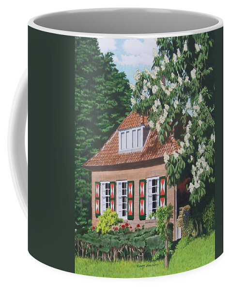 Landscape Coffee Mug featuring the mixed media Under the chestnut tree by Constance Drescher