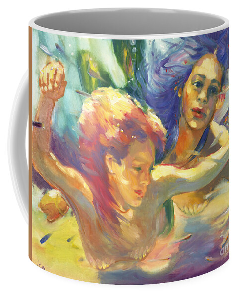 Mermaids Coffee Mug featuring the painting Underwater Mermaids by Isa Maria