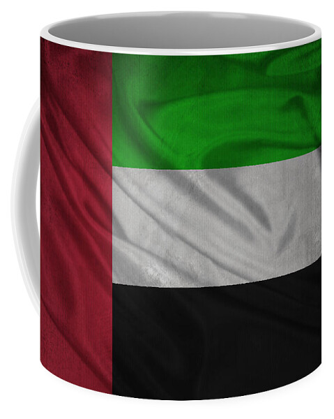 Country Coffee Mug featuring the digital art United Arab Emirates flag waving on canvas by Eti Reid