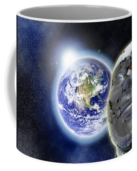 Hearth Coffee Mug featuring the digital art Alone in the Universe by Stefano Senise