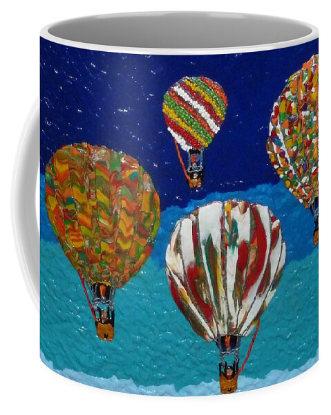 Balloon Coffee Mug featuring the mixed media Up Up and Away by Deborah Stanley