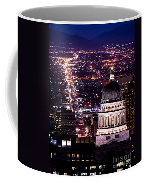 Utah Capitol Coffee Mug featuring the photograph Utah Capitol and State Street at Night by Gary Whitton