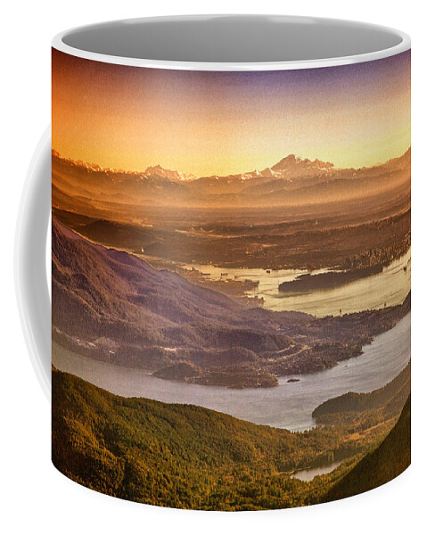Scenery Coffee Mug featuring the photograph Vancouver and Mt Baker aerial view by Eti Reid