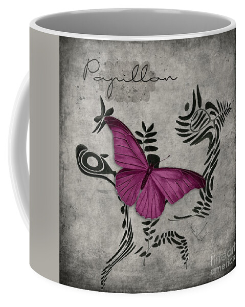 Butterfly Coffee Mug featuring the digital art Variation sur un meme Theme - s05 Papillon Pink by Variance Collections