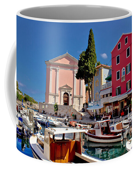 Croatia Coffee Mug featuring the photograph Veli Losinj harbor and colorful architecture by Brch Photography