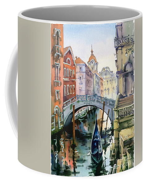 Venetian Canal Coffee Mug featuring the painting Venetian Canal VI by Maria Rabinky