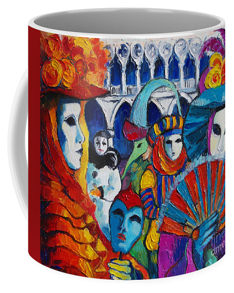 Venice Carnival Coffee Mug featuring the painting Venice Carnival by Mona Edulesco