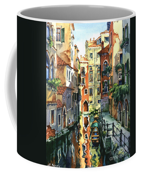 Venice Coffee Mug featuring the painting Venice Sunny Alley by Maria Rabinky