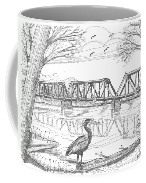 Vermont Railroad Coffee Mug featuring the drawing Vermont Railroad on Connecticut River by Richard Wambach