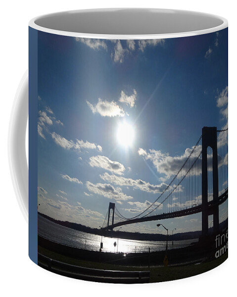 Landscape Coffee Mug featuring the photograph Verrazano Bridge Sunset by Lyric Lucas