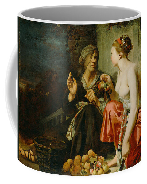 Attributed To Caesar Van Everdingen Coffee Mug featuring the painting Vertumnus and Pomona by Attributed to Caesar van Everdingen