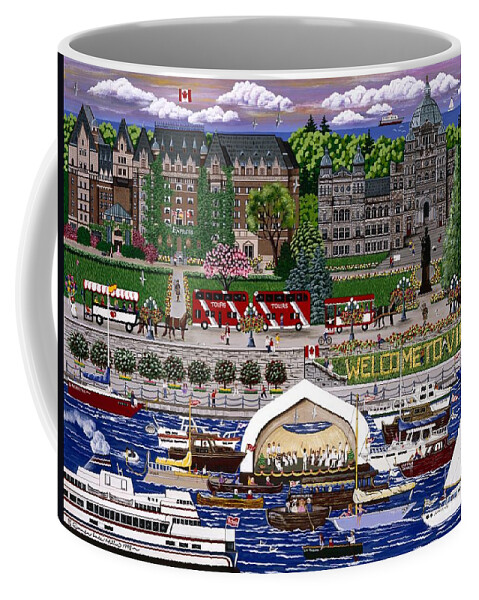 Victoria Parliament Building Empress Hotel Sailboats Ferry Flowers Vancouver Coffee Mug featuring the painting Victoria by Jennifer Lake