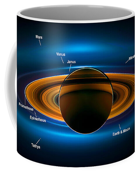 Saturn Coffee Mug featuring the digital art View from Saturn by NASA's Cassini Spacecraft by Ram Vasudev