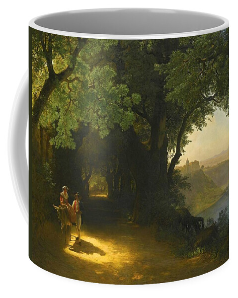 Lev Feliksovich Lagorio Coffee Mug featuring the painting View of Castel Gandolfo and Lake Albano by Lev Feliksovich Lagorio