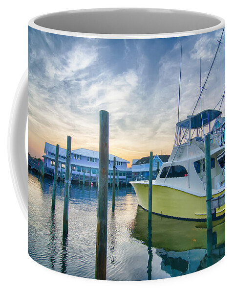 Action Coffee Mug featuring the photograph View of Sportfishing boats at Marina by Alex Grichenko